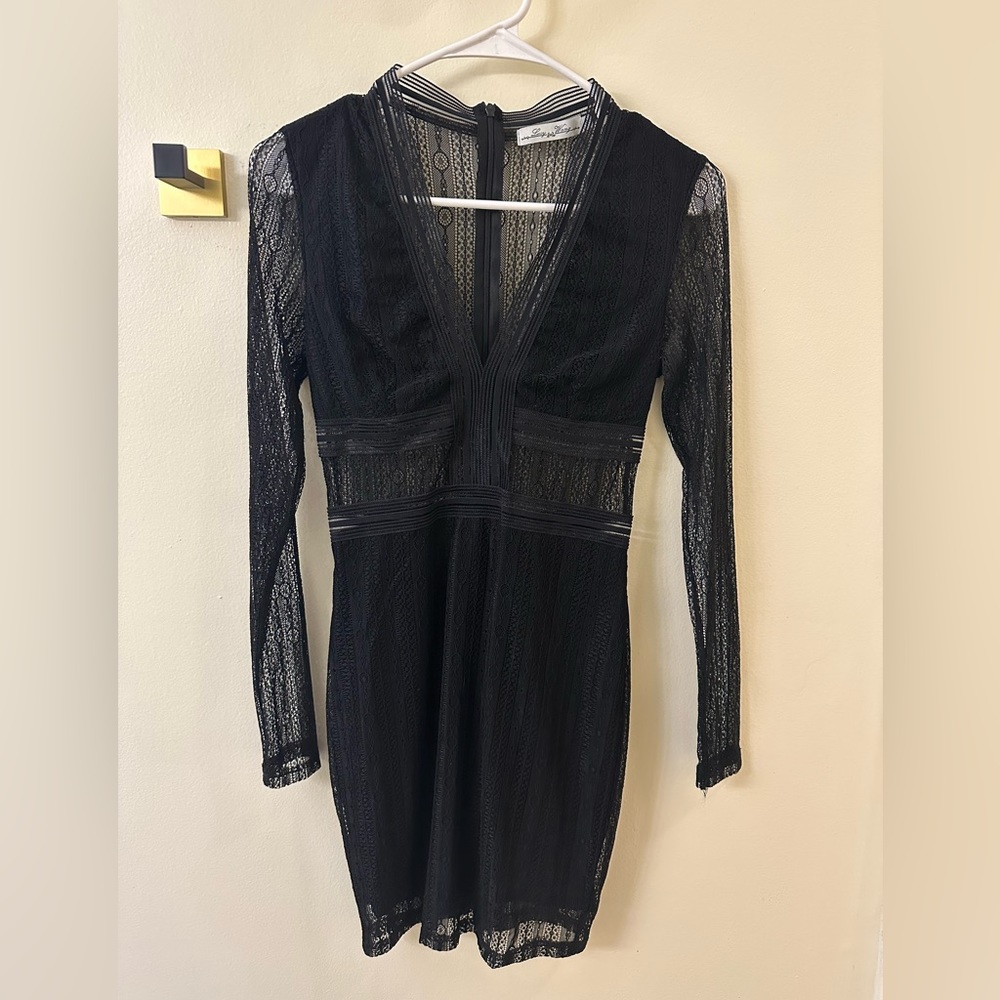 Black sexy long sleeve mesh dress